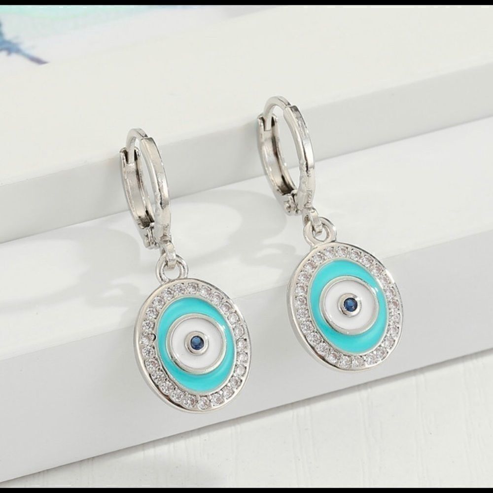 Earrings Evil Eye Zinc Alloy silver and blue color